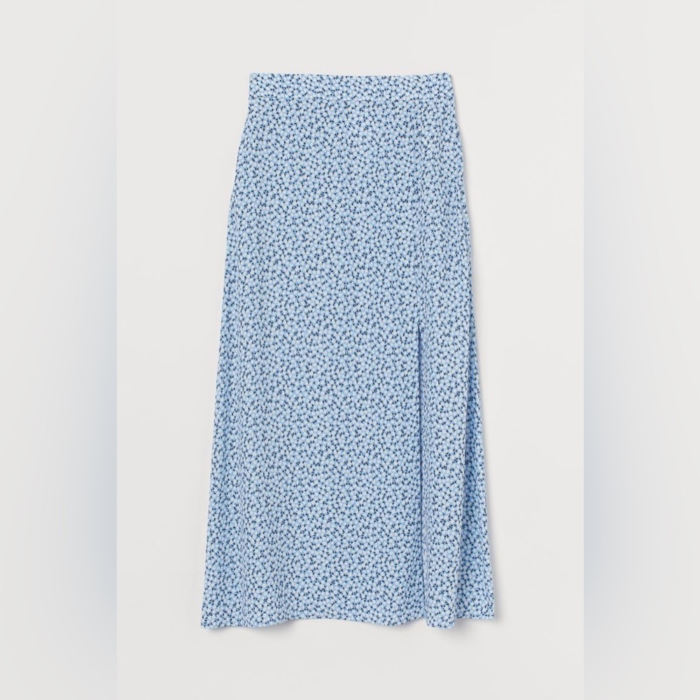 H&M Light Blue Floral Slit Skirt